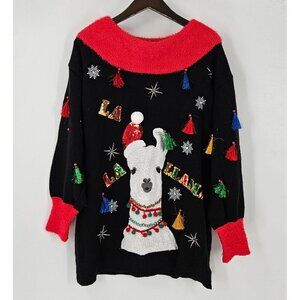 Holiday Time Ugly Christmas Sweater Sz L Sequins Tassels Fuzzy White Llama